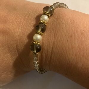 Chic Gold, Grey, and Pearl Beaded Bracelet